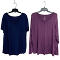 Lot of 2 Womens 2X Navy Heathered Purple Strappy Neck Long Short Sleeve Tops