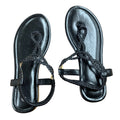 Womens Size 7.5 Black Flats Sandals Braided T Strap Round Open Toe Shoes