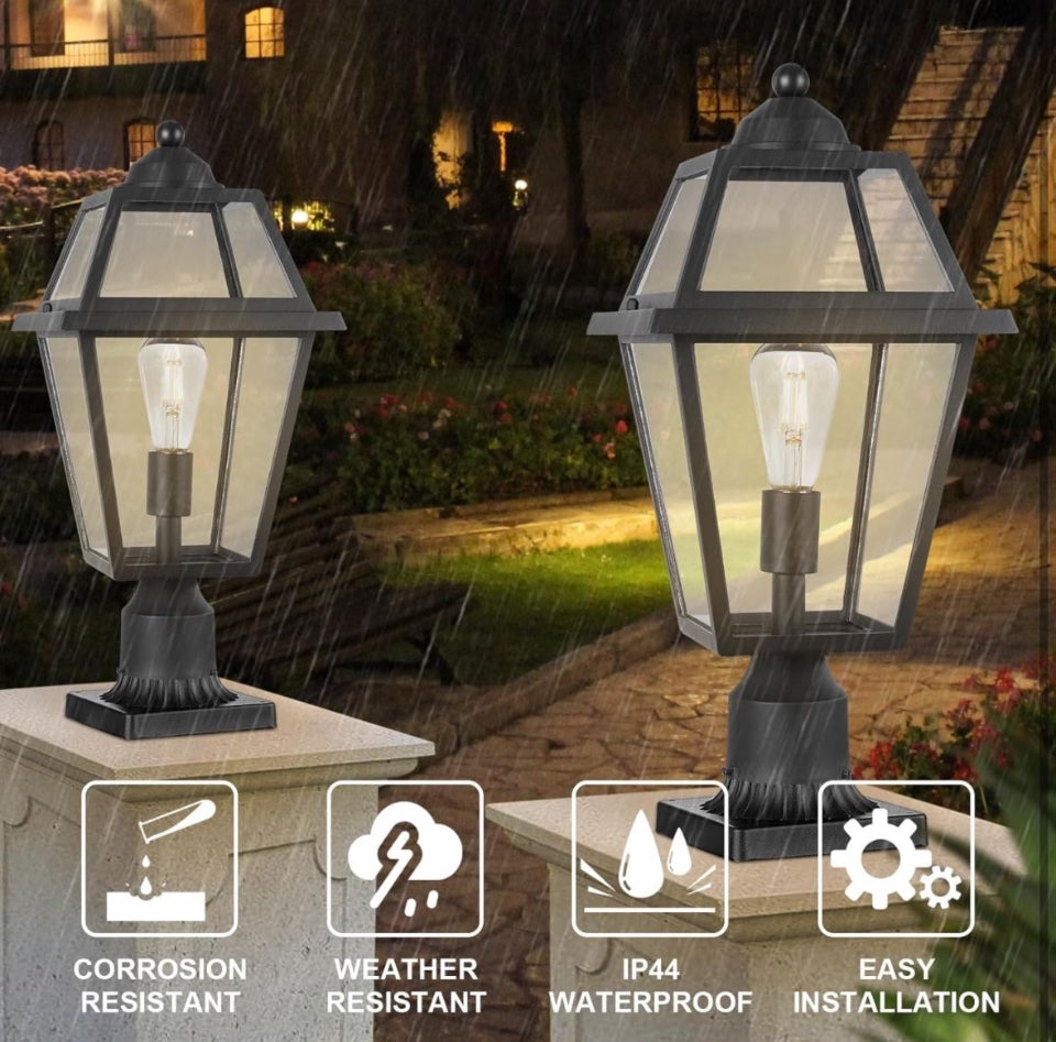 Large Outdoor Post Light Fixture, Colonial Exterior Pillar Lantern with Black Finish & Clear Glass, Vintage Pier Mount Pole Light Lamp for Garden, Bac