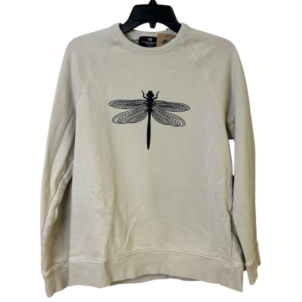 Upcycled Hand Printed Womens Medium 100% Cotton Dragonfly Long Sleeve Sweatshirt