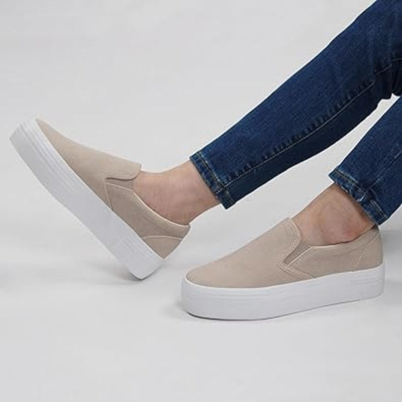 Jabasic Womens Size 6 Tan Faux Leather Slip On Platform Casual Loafer Shoes