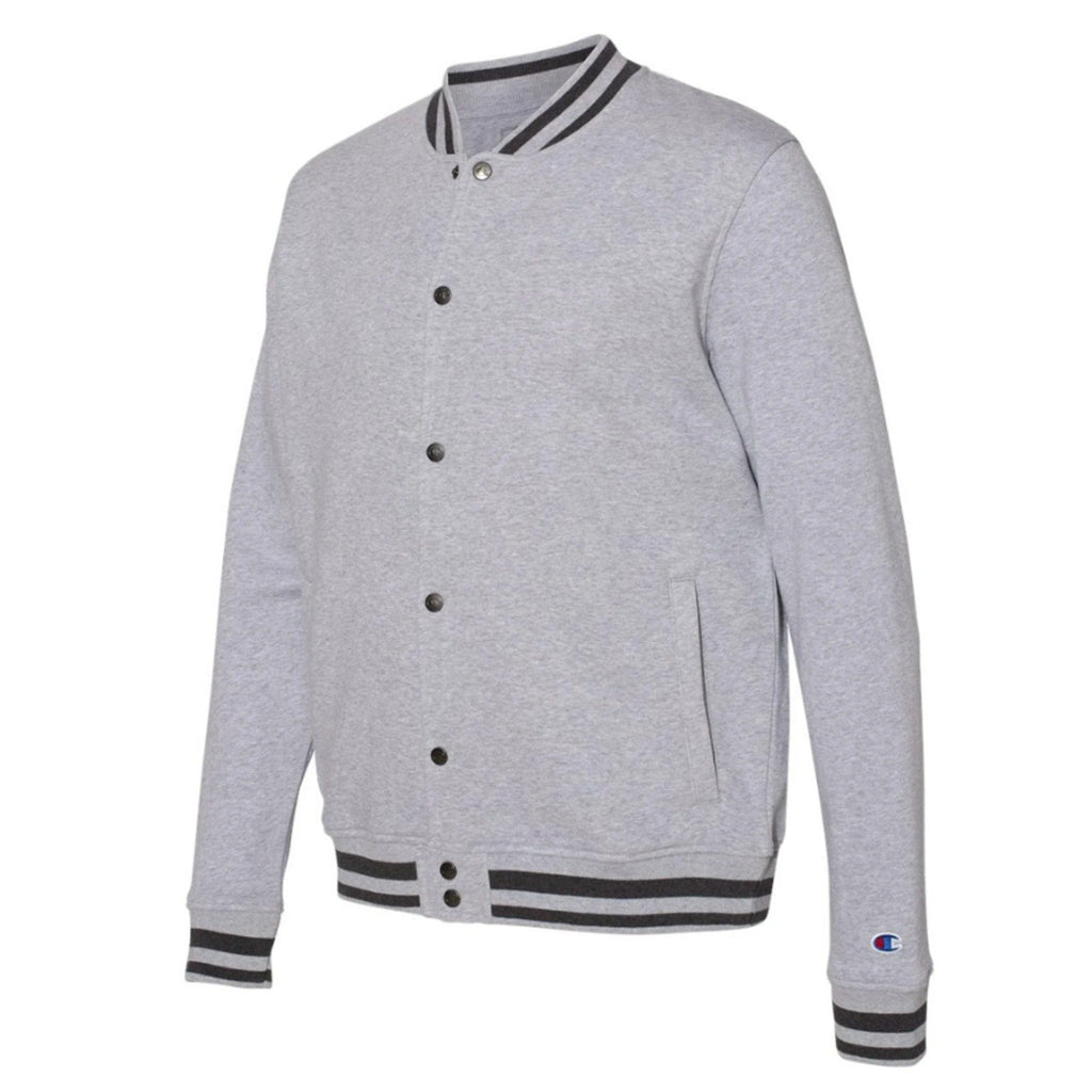New Champion Mens Large Gray Snap Up PolyCotton Athletic Wear Bomber Jacket