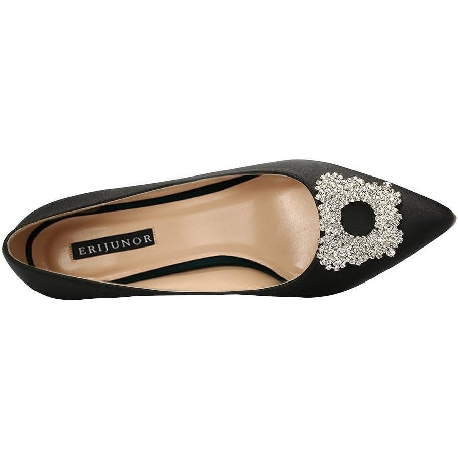EriJunior Womens 8.5 Black 2.5" Heel Rhinestone Brooch Closed Pointed Toe Shoes