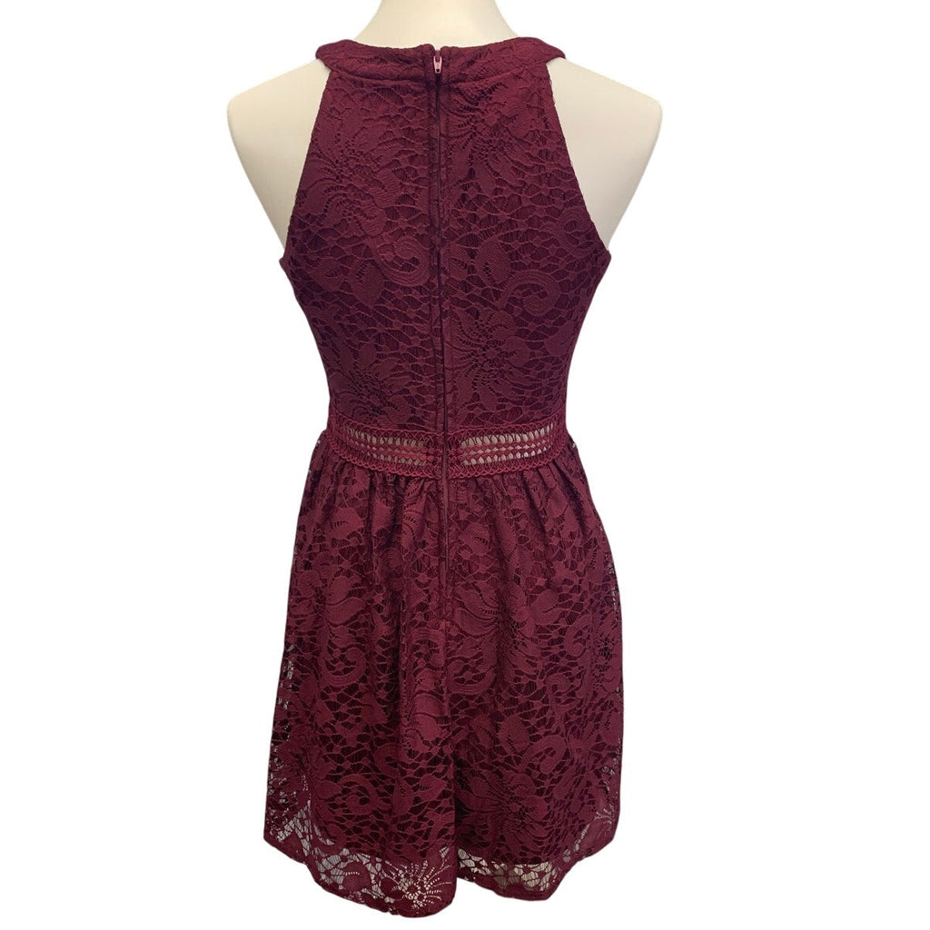 By & By Juniors Size 9 Sleeveless Lace Fit & Flare Wine Red Knee Length Dress