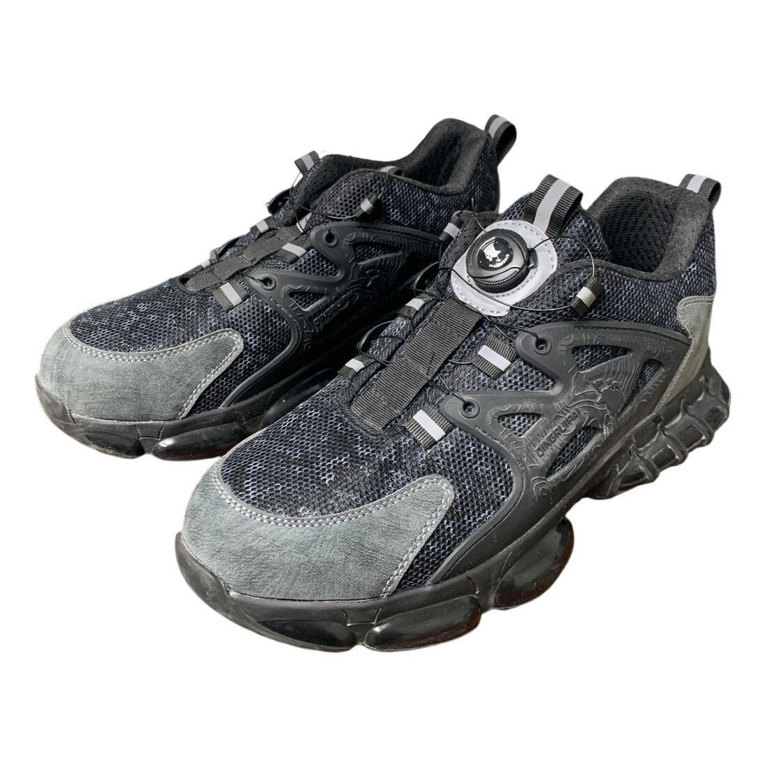 Qingruipai Mens 10.5 Black Mesh Steel Toe Puncture Proof Tightening Button Shoes