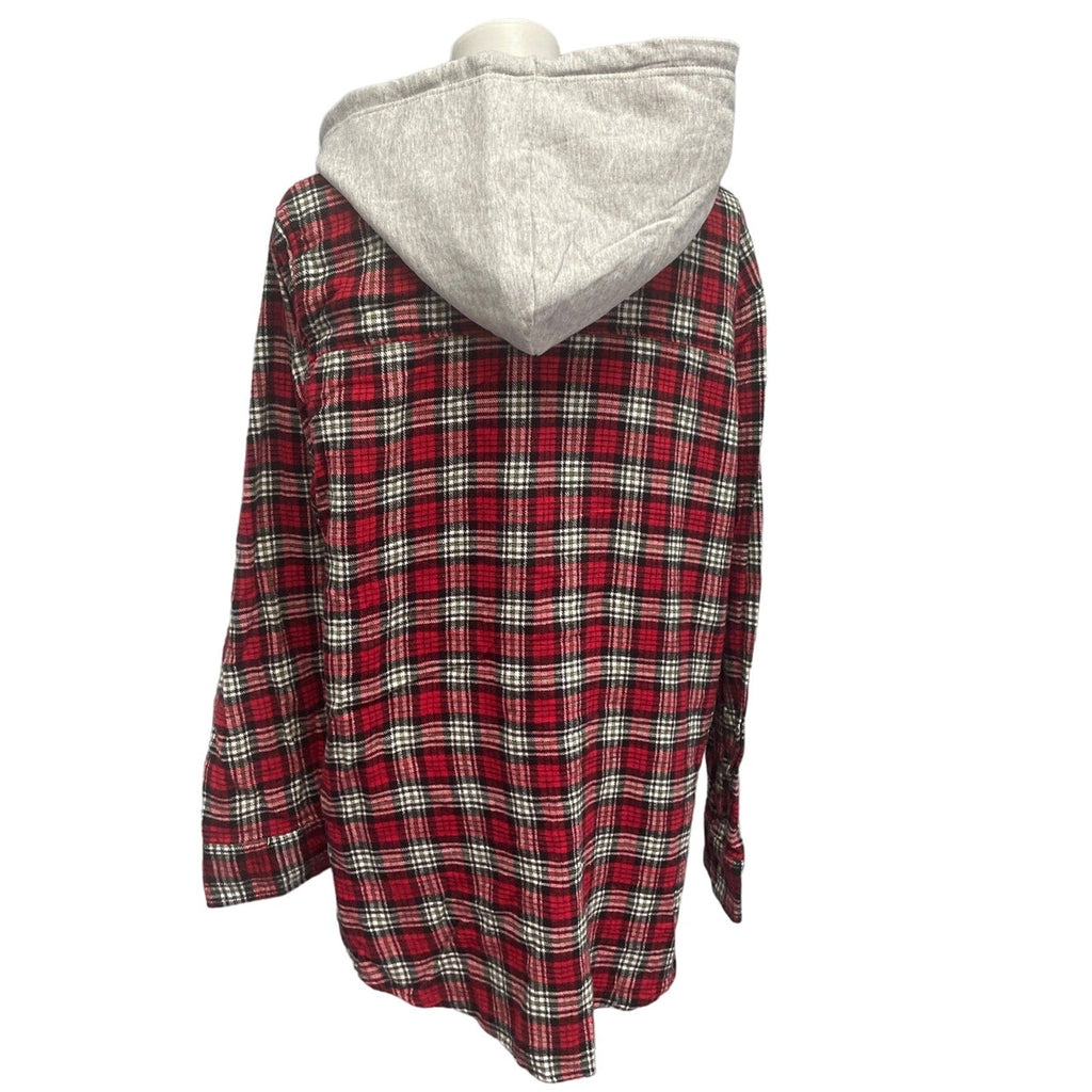 New Hand Printed Womens 3XL Rustic Pine Cone Long Sleeve Plaid Flannel Hoodie