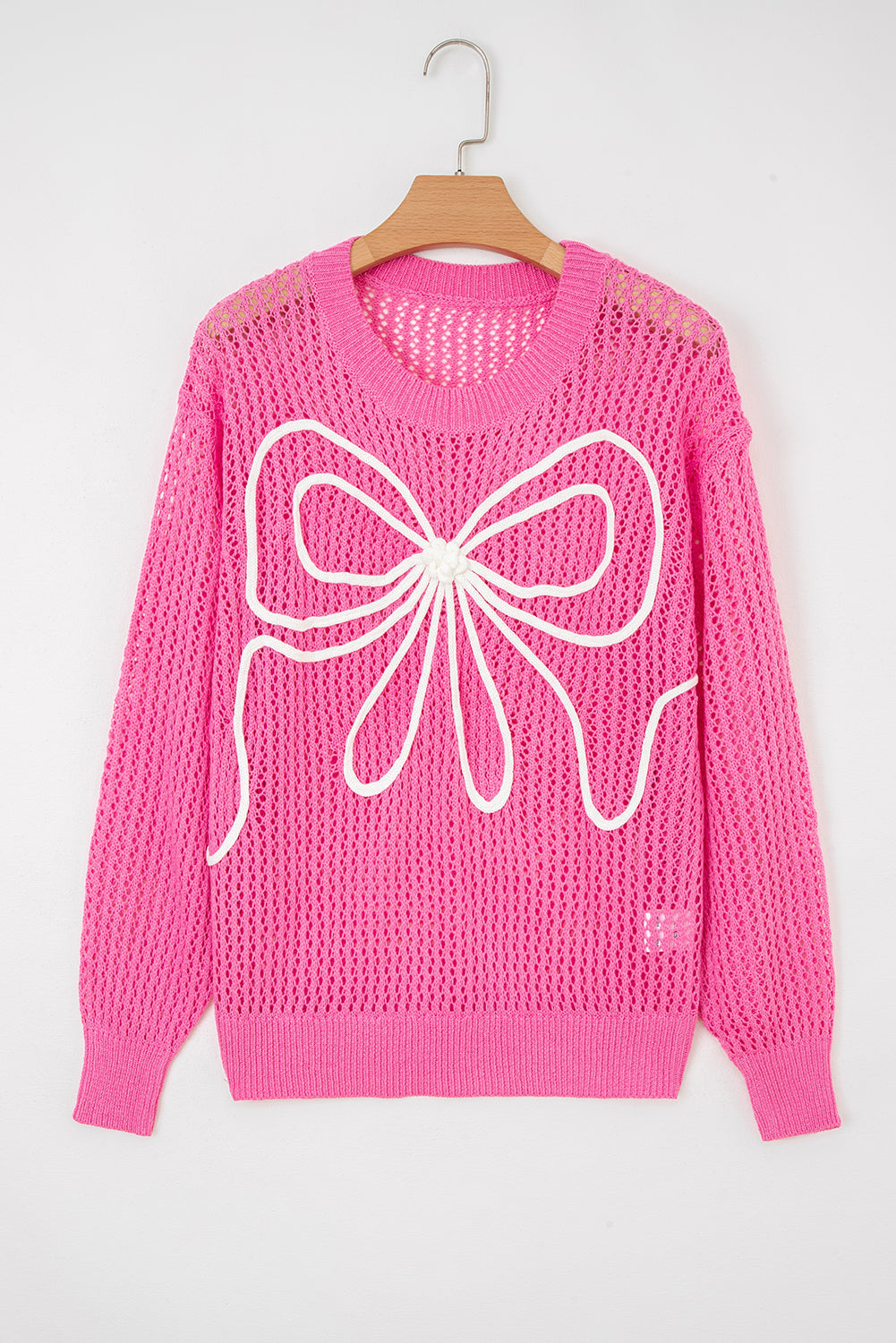 Valentine Bow Hollowed Knit Drop Shoulder Sweater