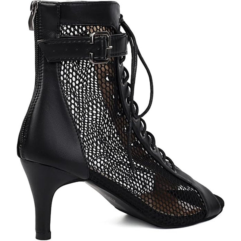 Utikliou Womens Size 5.5 Black Mesh Peep Toe High Top 3" Heel Lace Up Boots