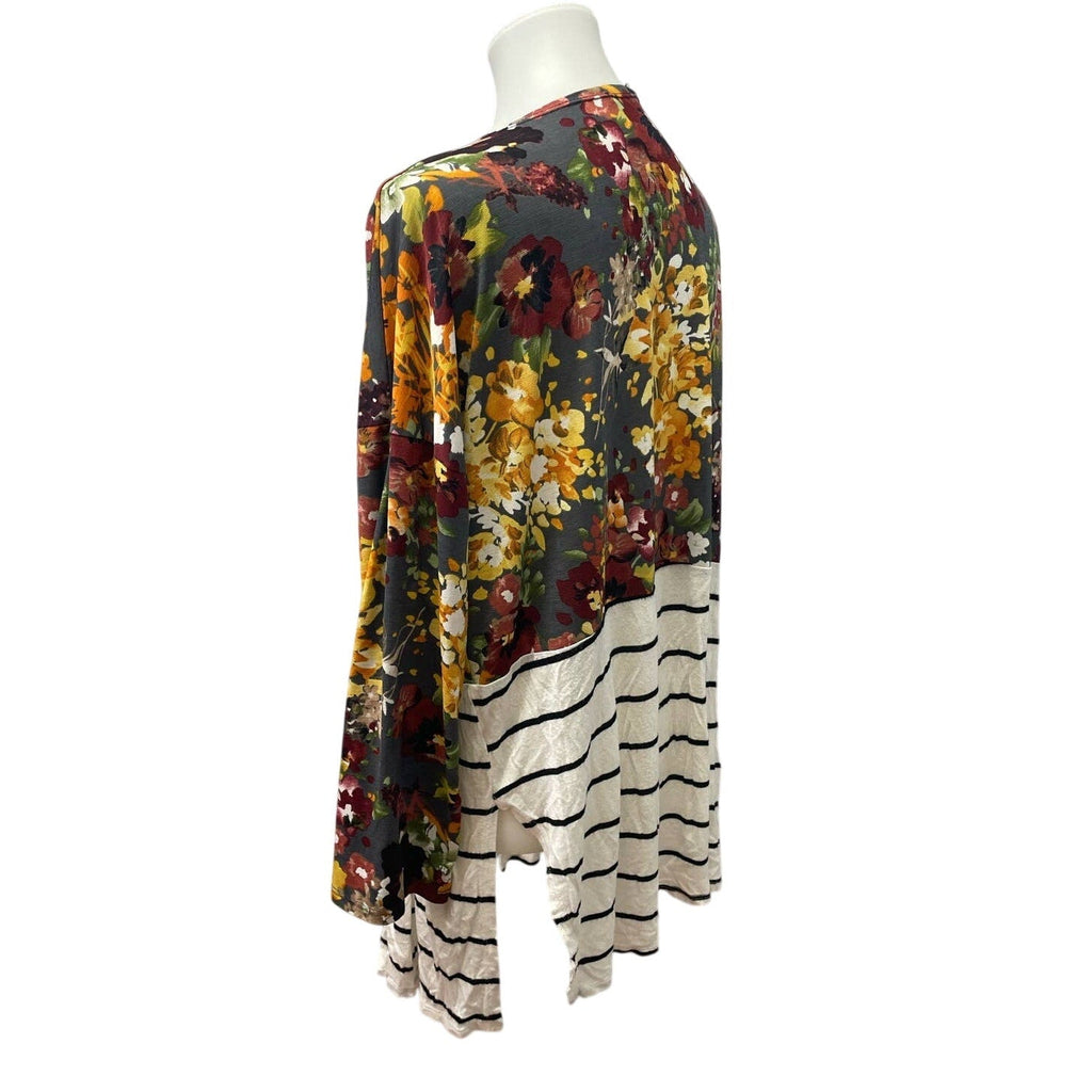 Heimish USA Womens Medium Long Sleeve Floral Striped Long Open Cardigan Top