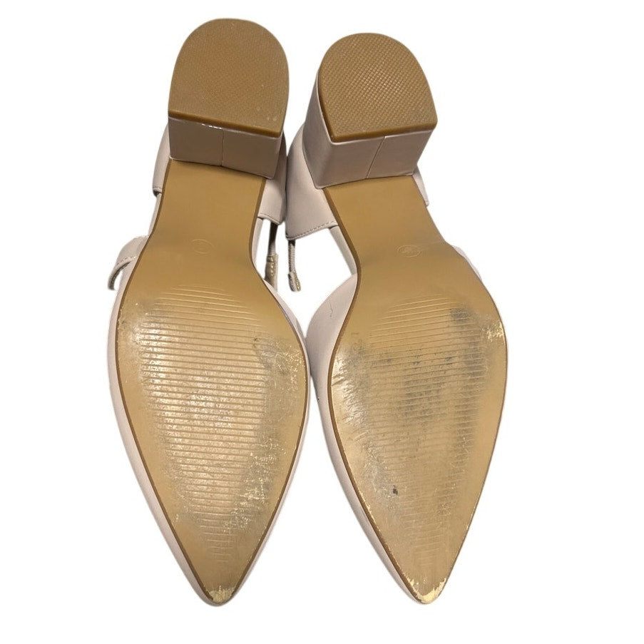 IDIFU Womens Size 6 Tan 2.5" Block Heel Closed Pointy Toe Cross Strap Shoes