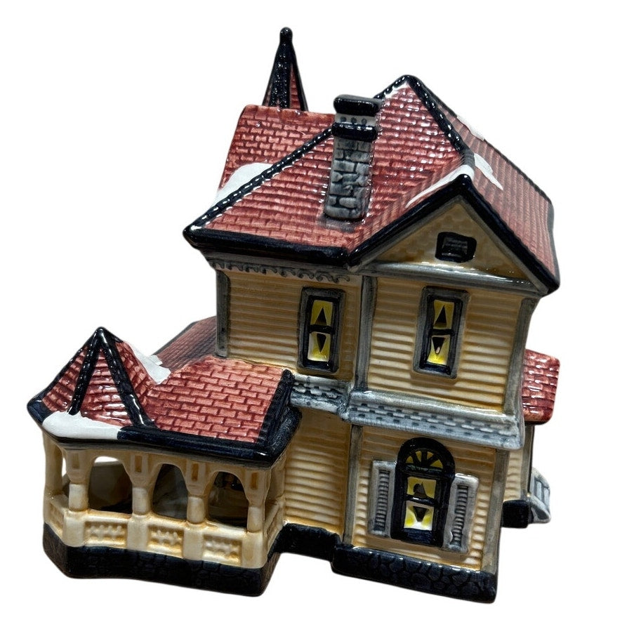 Ceramic Victorian Snow Covered Cottage House Collectible Christmas Decor