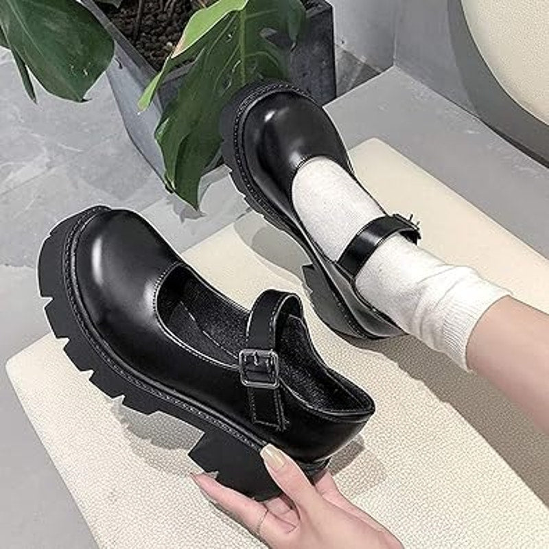 New Womens Size 11 Black Faux Leather 2.5" Platform Heel Mary Jane Chunky Shoes