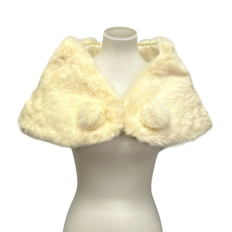 Vintage Cream Real Animal Fur Front Clasp Womens Super Soft Satin Lined Capelet