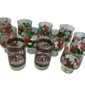 Lot of 11 Vintage Footed Christmas Wreath Candle Seasons Greetings Drink Glasses
