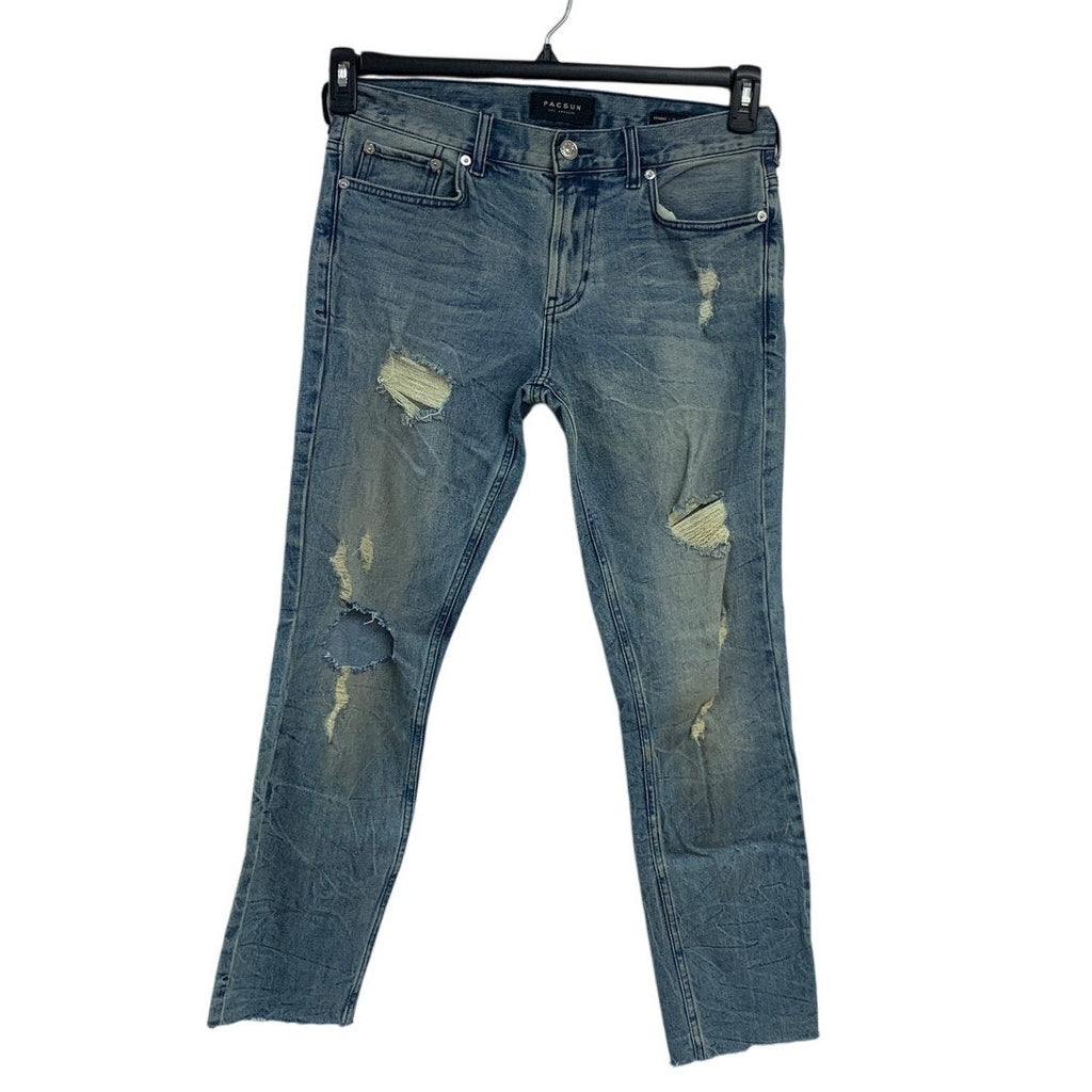 Pacsun Mens Size 30 X 32 Comfort Stretch Factory Distressed Denim Blue Jeans