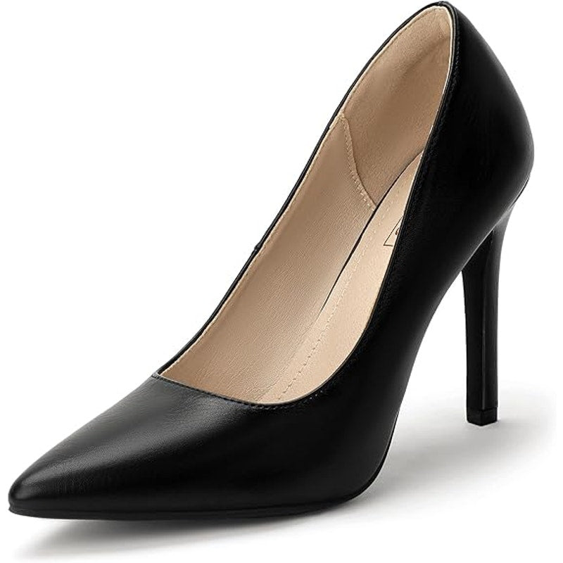 IDIFU Womens Size 8 Black Faux Leather 4" Heel Slide On Pointy Closed Toe Shoes