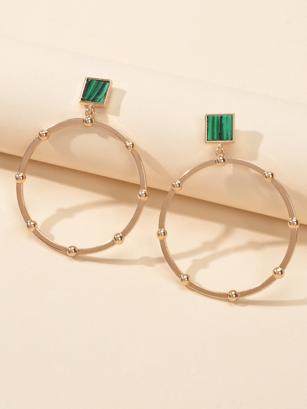 Trendy Jewellery Green Squre Decor Gold Circle Statement Dangle Party