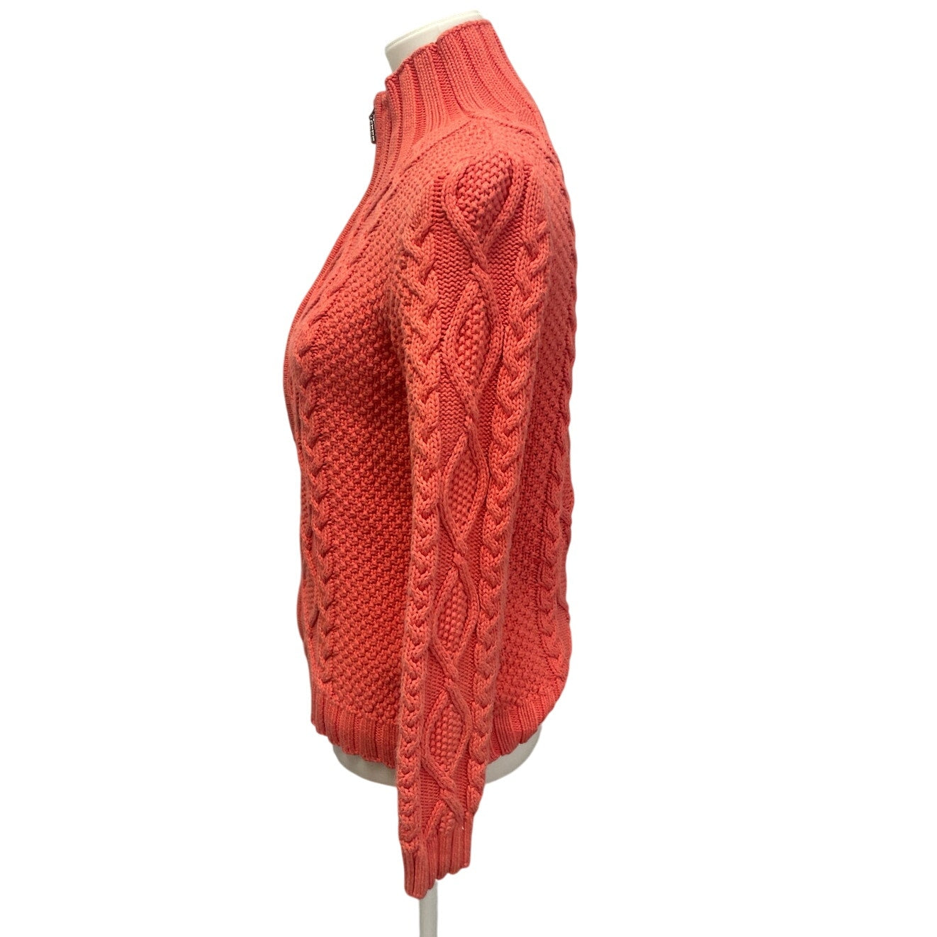Lea & Nicole Womens Small Full Zip Long Sleeve High Neck Cabled Cardigan Sweater