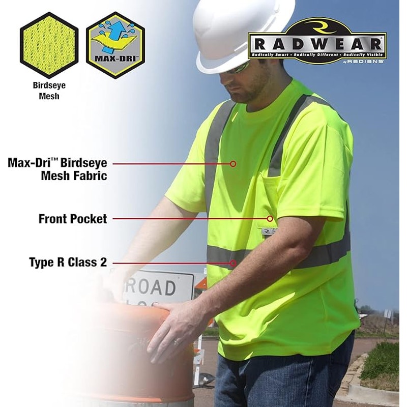 New Radians Mens 2X 2" Reflective Stripes Short Sleeve Mesh Safety Tee Shirt