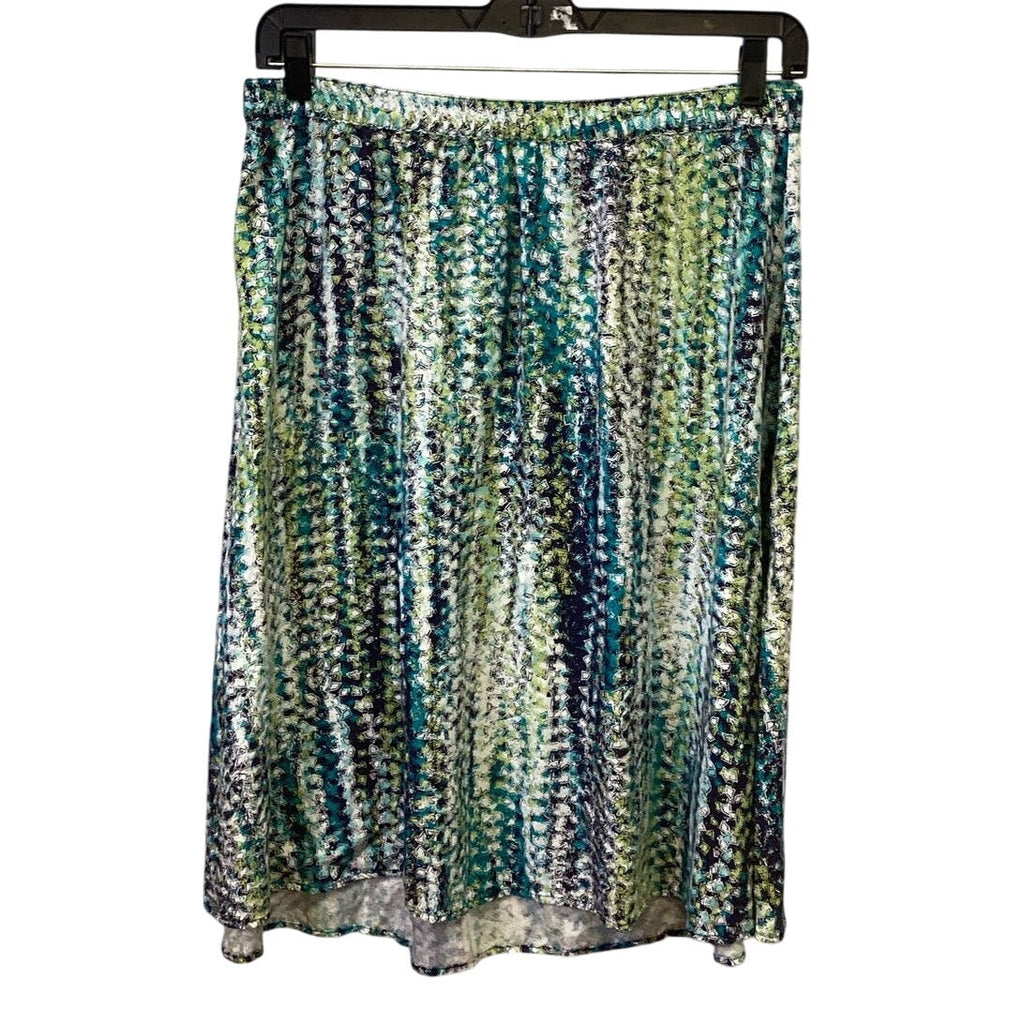 CJ Banks Womens XL Elastic Waistband Watercolor Stripe Print Flowy Midi Skirt