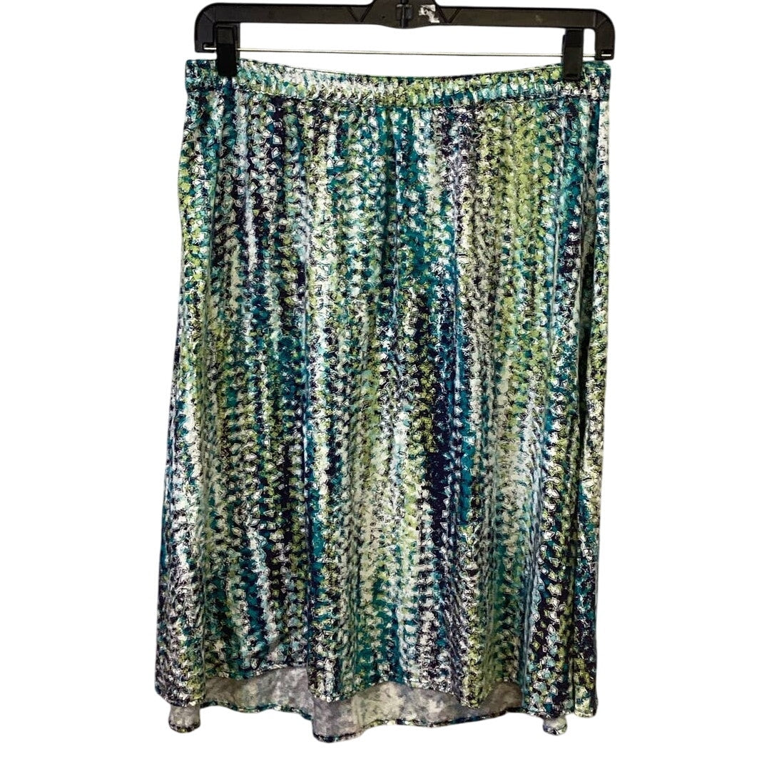 CJ Banks Womens XL Elastic Waistband Watercolor Stripe Print Flowy Midi Skirt