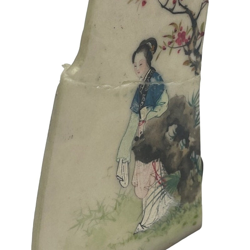 Set of 2 Vintage Soapstone Hand Painted Geisha Girls Cherry Blossom Art