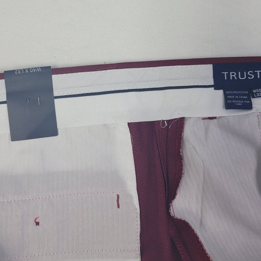New Trust Mens 40X32 Burgundy 100% Polyester Flat Front Pants w Pockets
