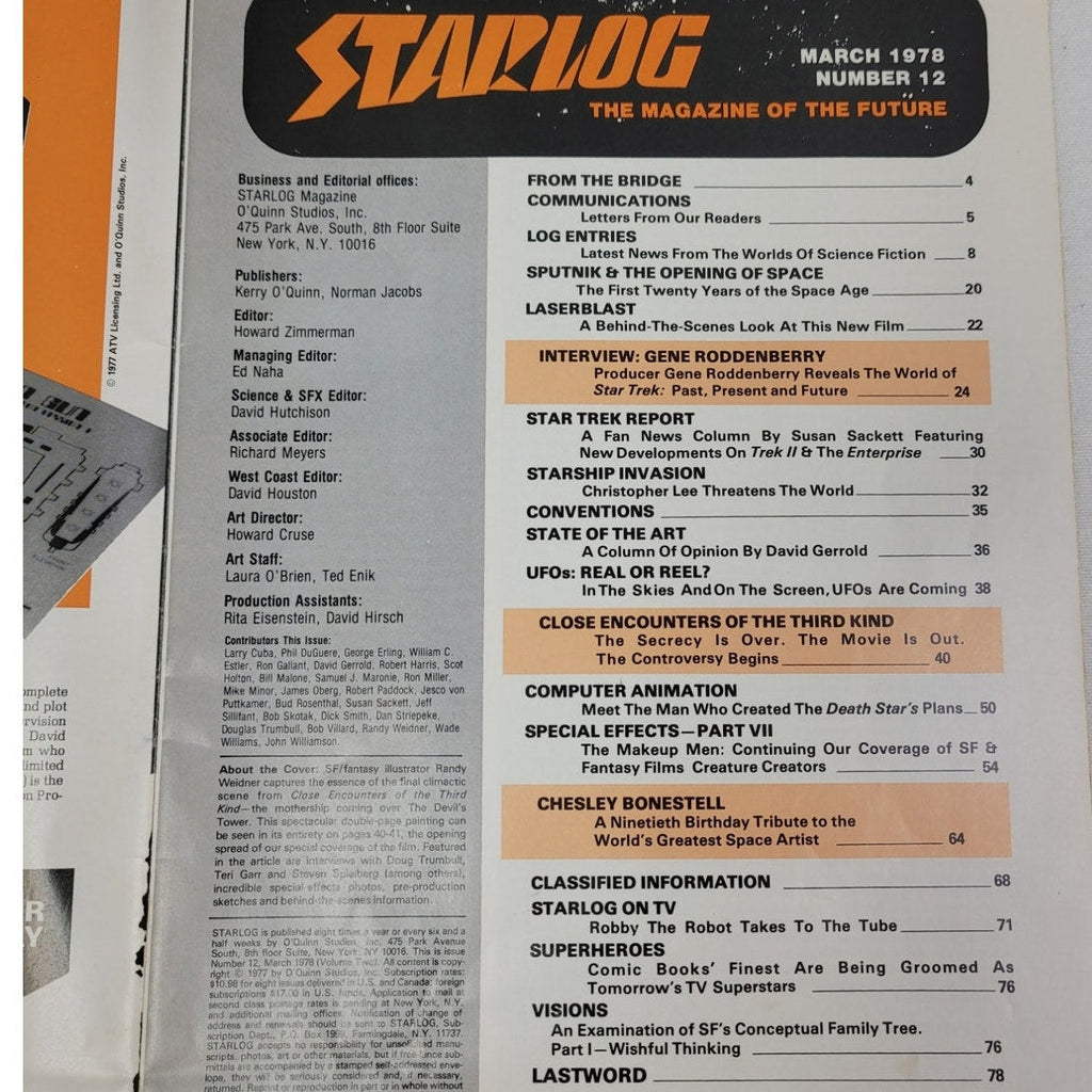 Vintage March 1978 Starlog The Magazine of the Future Number 12 Close Encounters