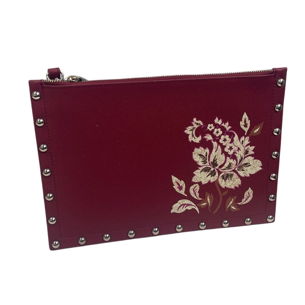 New White House Black Market WHBM Red Floral Faux Leather Envelope Purse w Studs