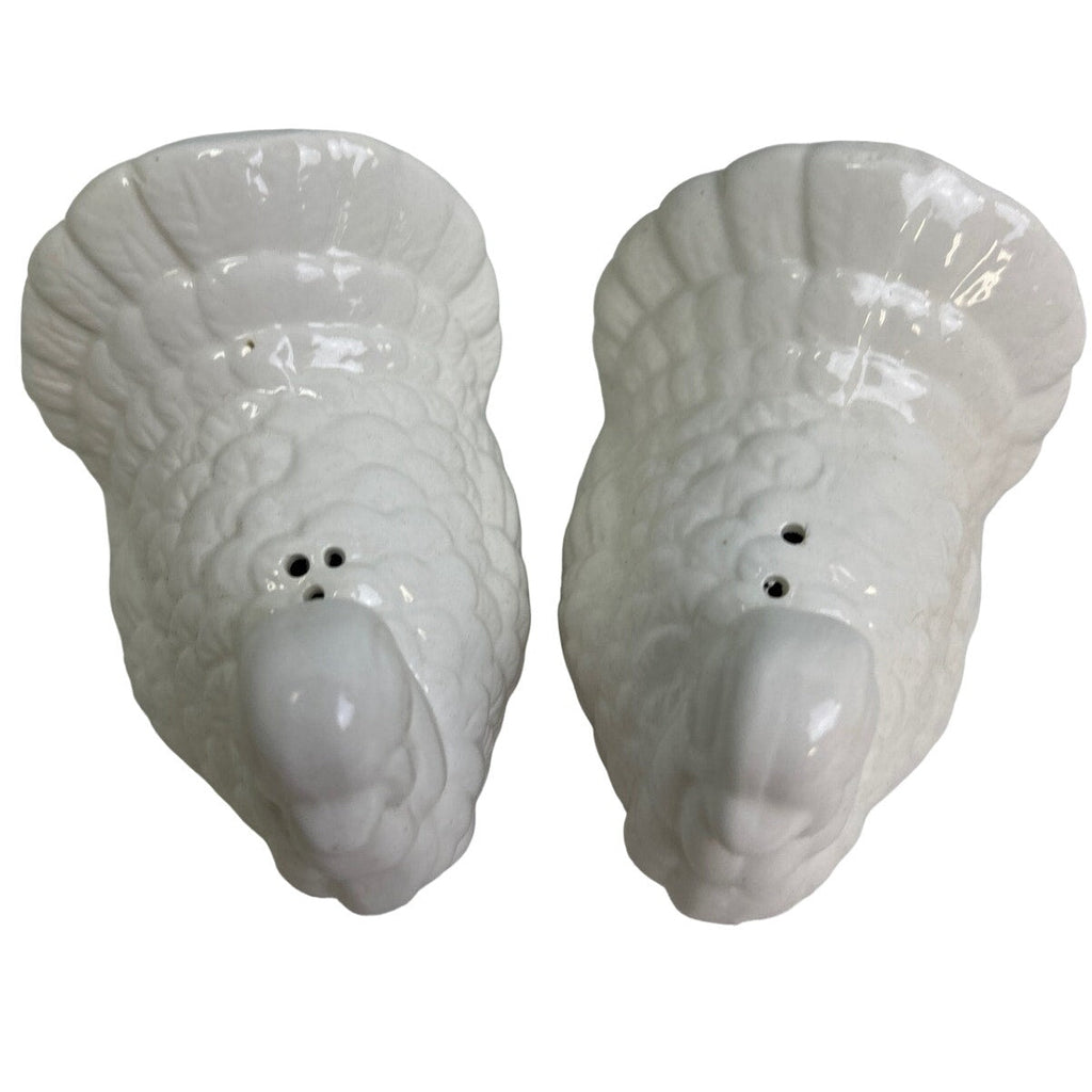 Vintage White Ceramic Thanksgiving Turkey Salt Pepper Shaker Candle Holders