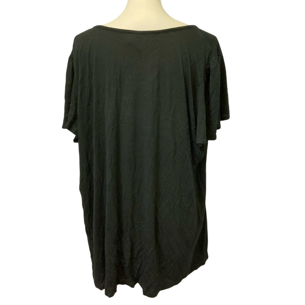 Just My Size Womens 4X Flowy Scoop Neck Short Sleeve Black Cotton Blend Blouse