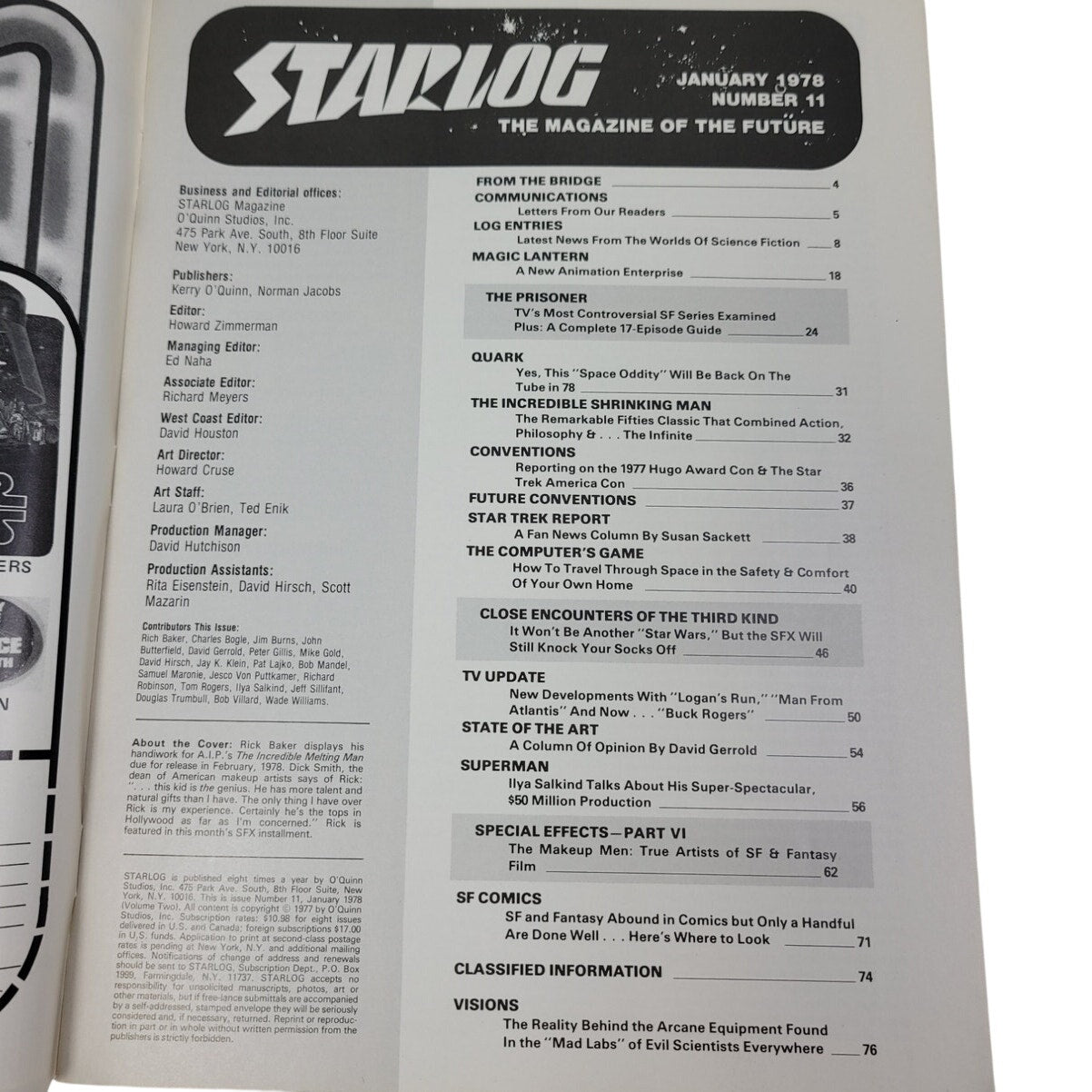 Vintage January 1978 Starlog The Magazine of the Future #11 The Makeup Men