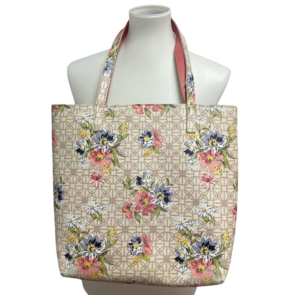 Blue Pink Daisy Flower Floral Trellis Vinyl Double Handle Tote Bag Handbag Purse