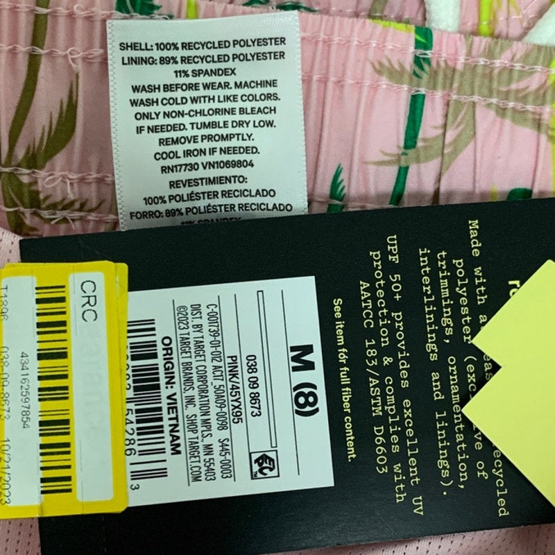 2 New Art Class Boys Medium (8) Lined Blue Pink Tropical UPF 50+ Swimming Trunks