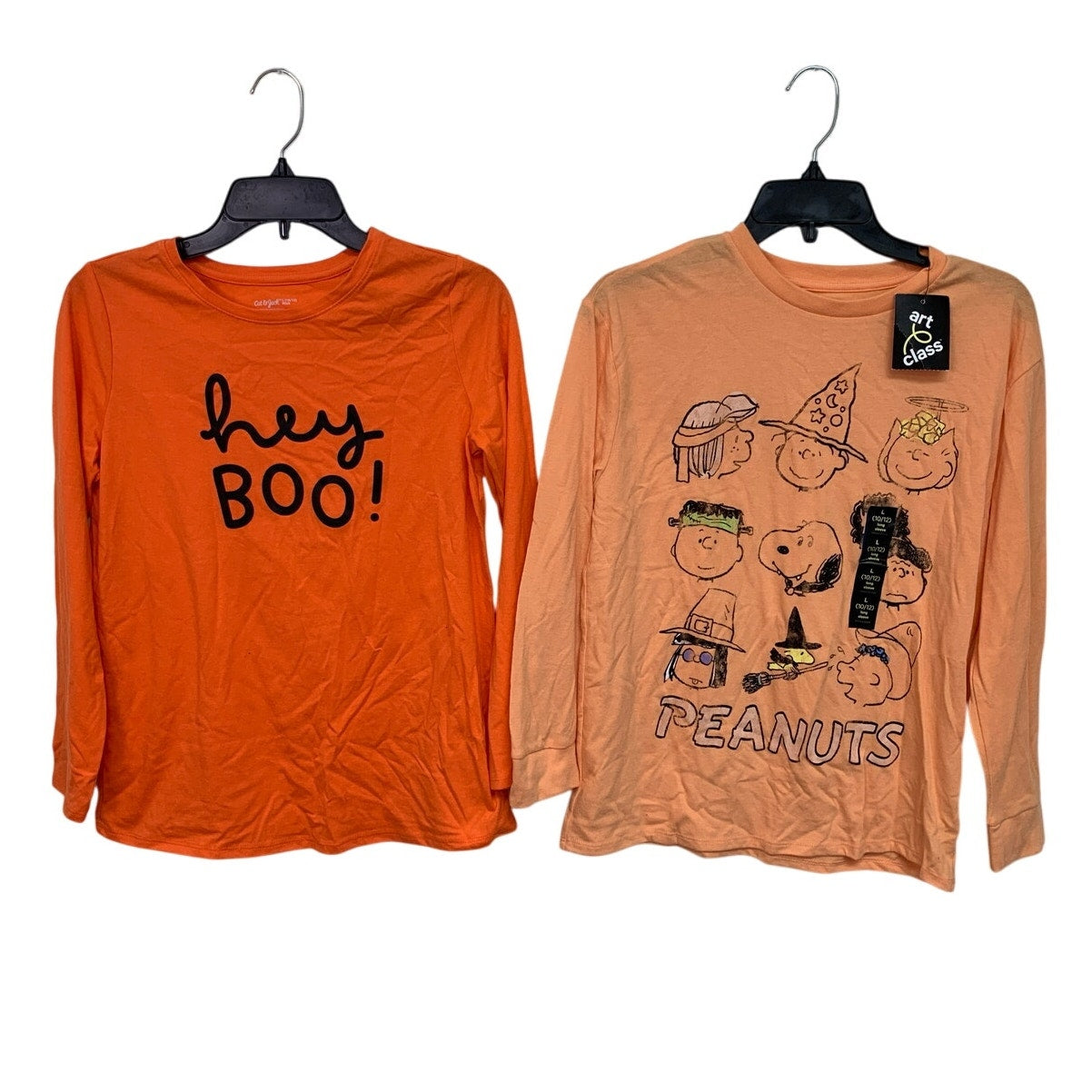 Lot of 2 Cat & Jack Art Class Girls Large Peanuts Long Sleeve Halloween T Shirts
