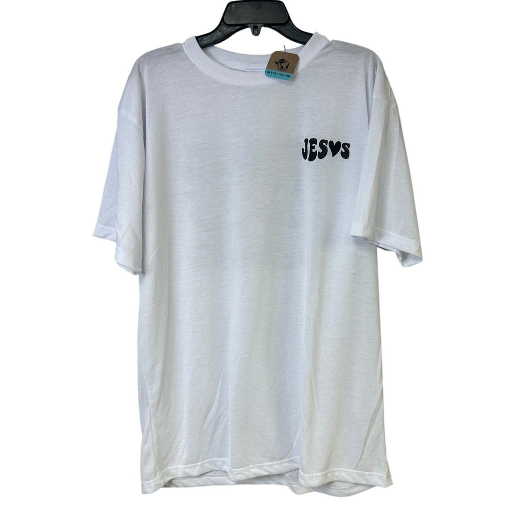New Hand Printed Mens 2XL White Jesus Has My Back Short Sleeve Tee Shirt