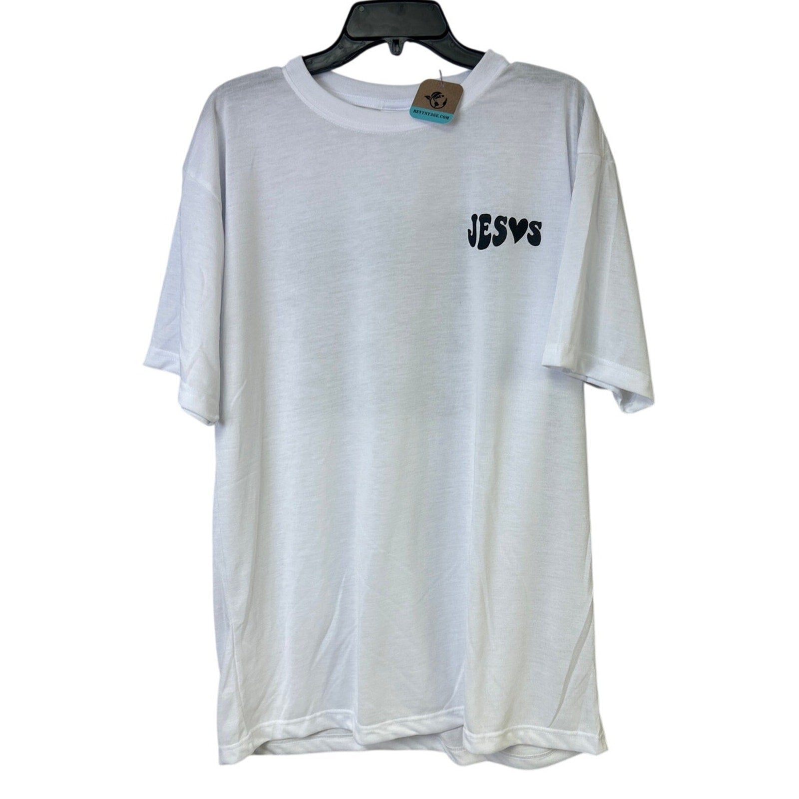 New Hand Printed Mens 2XL White Jesus Has My Back Short Sleeve Tee Shirt