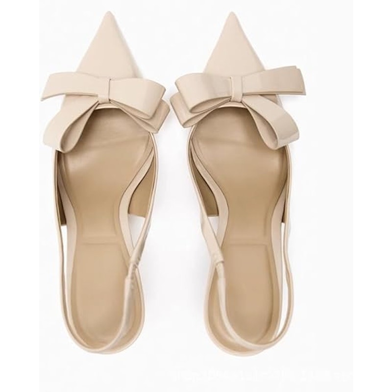 Kluolandi Womens Size 7.5 Nude 3.5" Heel Bow Knot Pointed Closed Toe Shoes