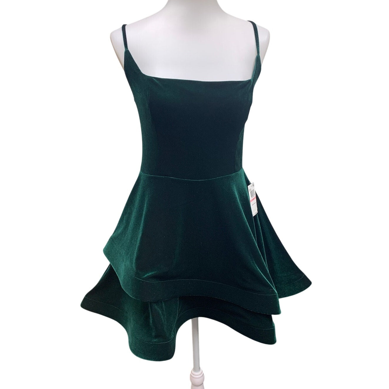 New B Darlin Juniors Size 13/14 Green Velvet Ruffled Strappy Prom Party Dress