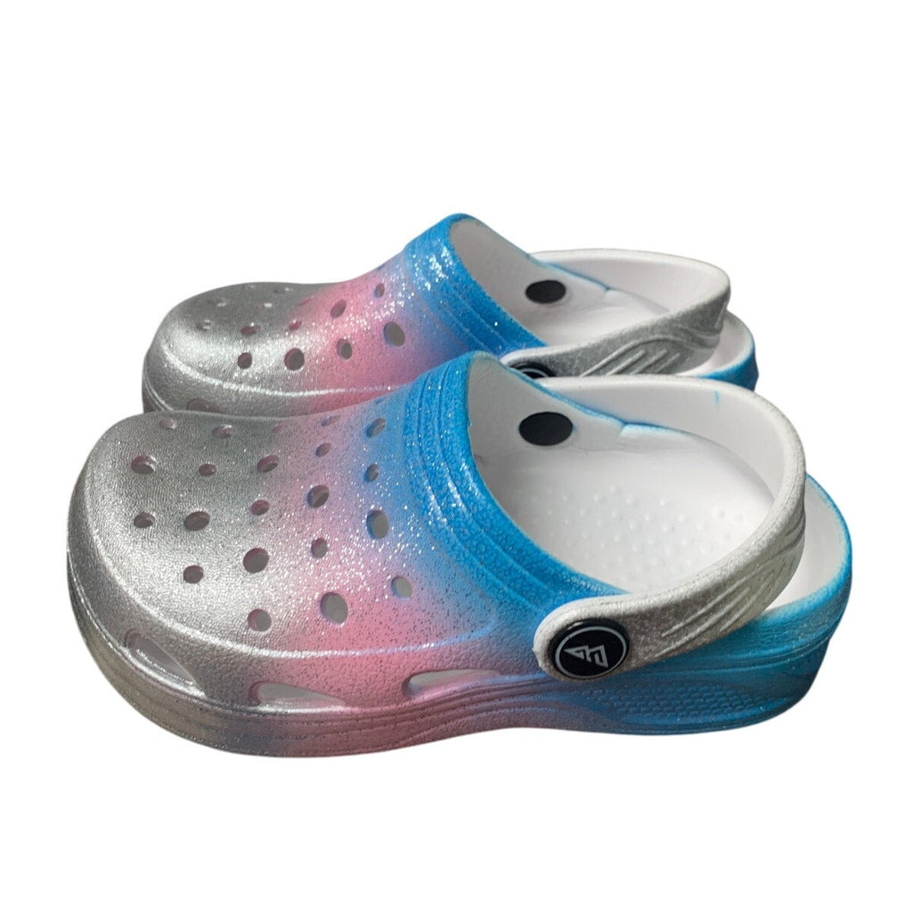 Toddler Girls Size 10 Silver Glitter Ombre Clogs Sandals Slip On Water Shoes