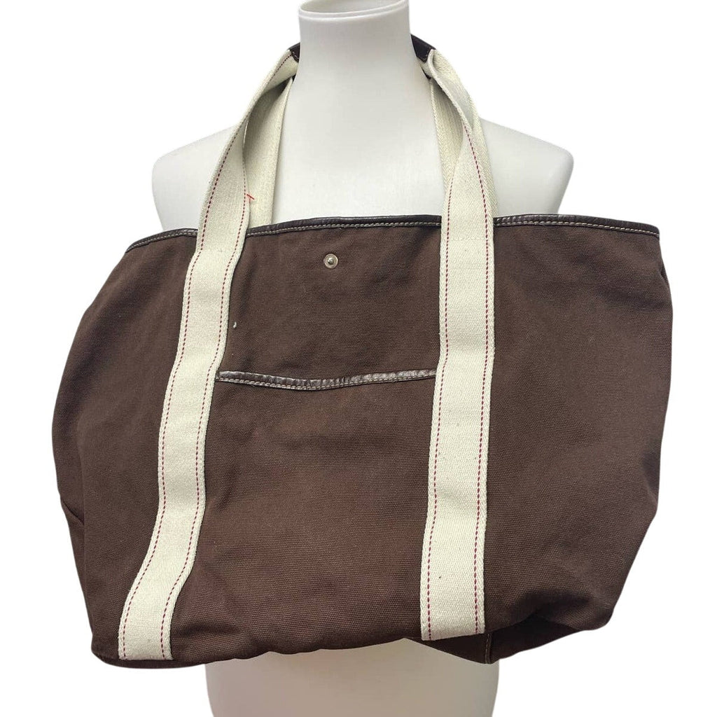 Hand Printed Upcycled Red Peony Flower Brown Canvas Cotton Tote Bag Purse