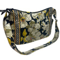 Vera Bradley Black Tan Yellow Magnolia Flower Adjustable Strap Center Zip Purse