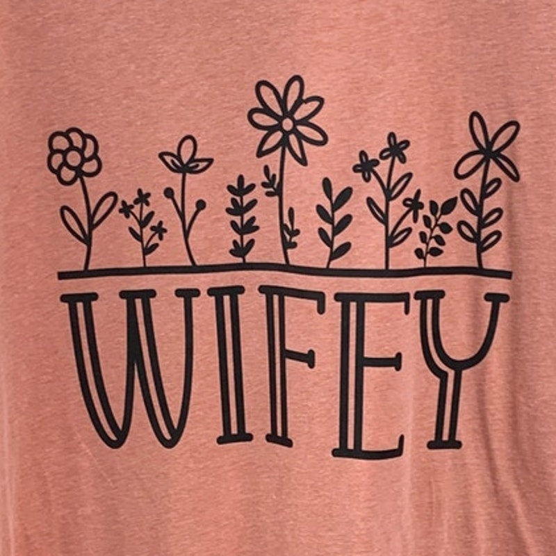 New Hand Printed Womens 4XL Heathered Wifey Floral Short Sleeve Tee Shirt