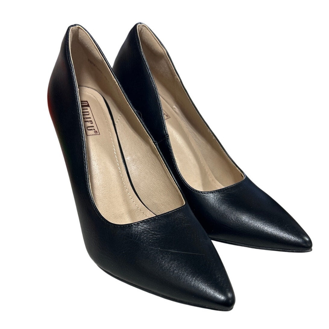IDIFU Womens Size 8 Black Faux Leather 4" Heel Slide On Pointy Closed Toe Shoes