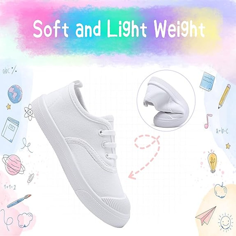 Toddler Kids Size 7 White Canvas Slip On Running Walking Sneaker Tennis Shoes