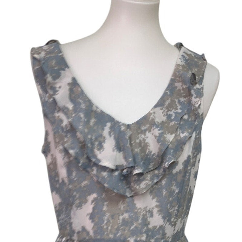 GAP Womens Size 10 Gray Blue Sleeveless V-Neck Ruffle Washable Fit Flare Dress