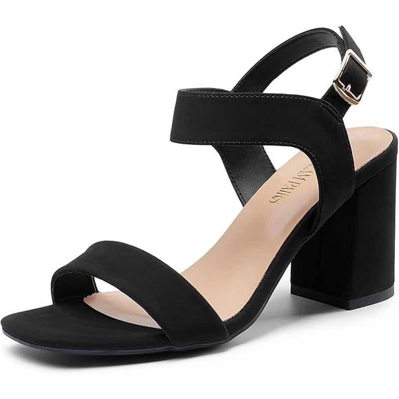 Dream Pairs Womens Size 8 Black Faux Suede 3.5" Block Heel Ankle Strap Shoes