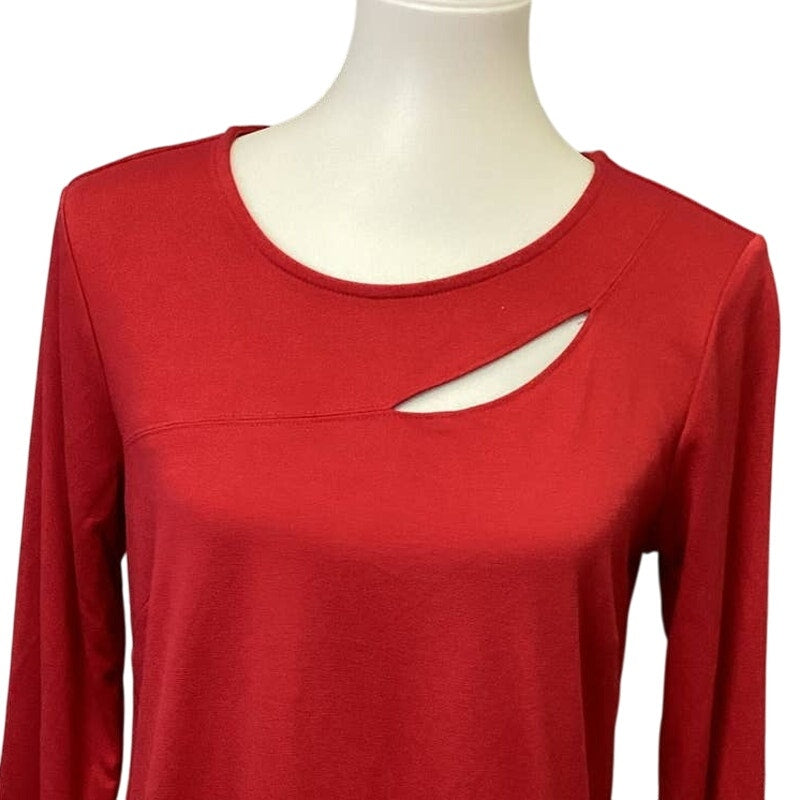 C Est 1946 Small Peek A Boo Front Long Sleeve Rayon Blend Scoop Neck Tee Shirt
