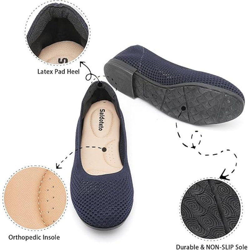 Saidoteto Womens Size 9 Navy Ballet Flats Closed Round Toe Slip On Shoes