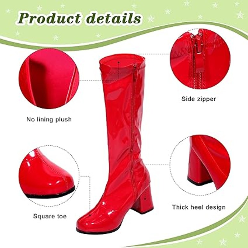 Satinoir Womens Size 7 Red 60s 70s 3" Block Heel Zip Up Disco Party Gogo Boots